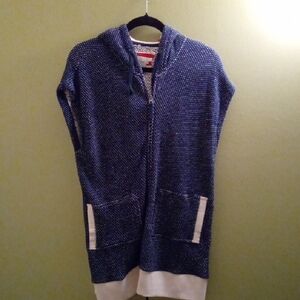 Womans L Evy's Tree Blue Knit Cardigan Sweater Vest Nautical Contrast